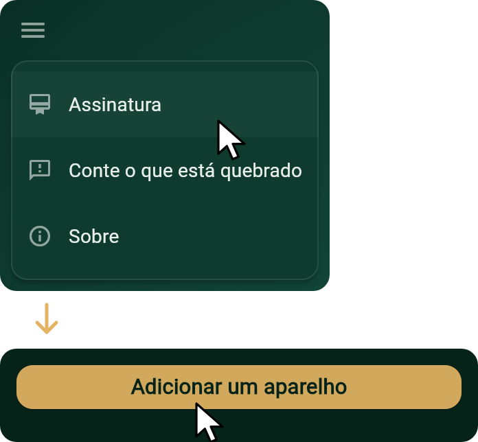 O menu do jogo com o ponteiro sobre Assinatura, e depois a página da assinatura com o ponteiro sobre Adicionar um aparelho