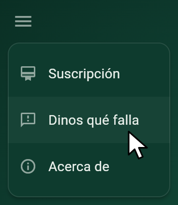 El menú del juego, abierto, con el puntero sobre Dinos qué falla